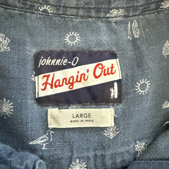 Johnnie-O Hangin' Out Darcy Indigo Blue Button Down Shirt Large Casual Beachy - Picture 4 of 10